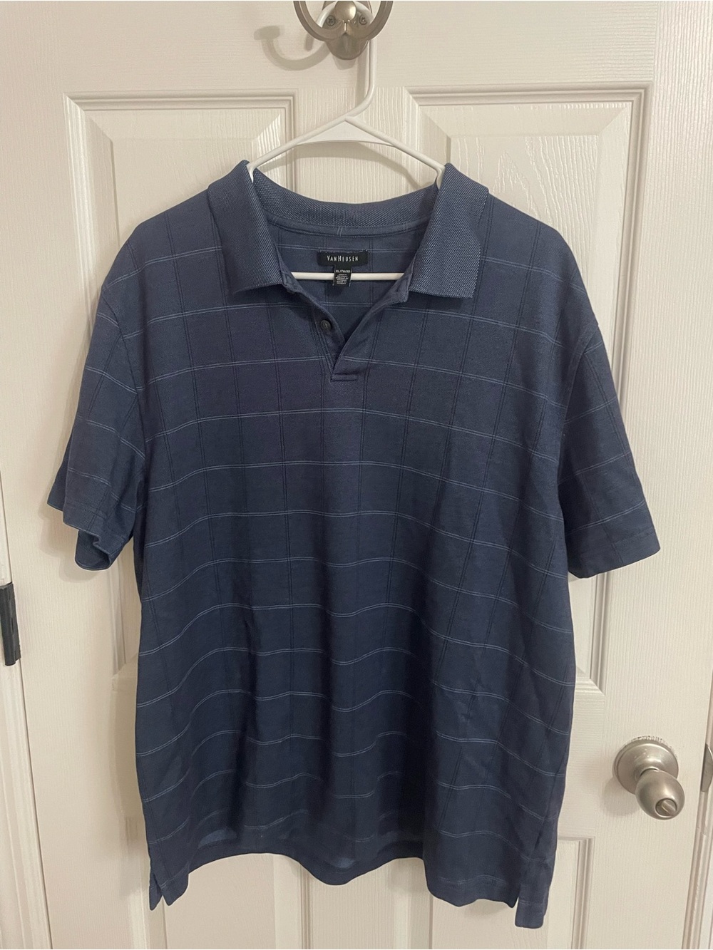 Van Heusen Men's Dark Blue Windowpane Polo